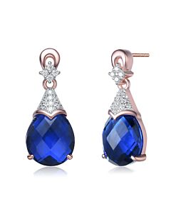 Megan Walford Rose Over Sterling Silver Clear and Blue Cubic Zirconia Earring
