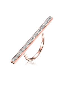 Megan Walford Rose Over Sterling Silver Clear Baguette Cubic Zirconia Long Bar Ring