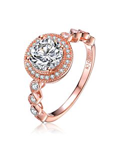 Megan Walford Rose Over Sterling Silver Cubic Zirconia Circle Solitaire Ring