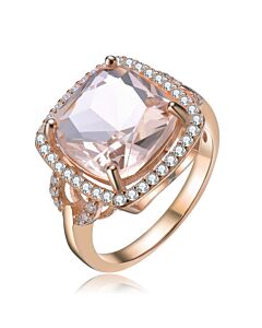 Megan Walford Rose Over Sterling Silver Morganite and Clear Cubic Zirconia Coctail Ring