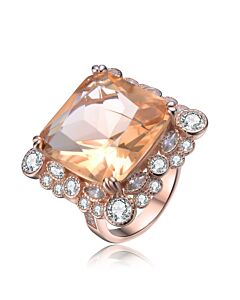 Megan Walford Rose Over Sterling Silver Morganite Cushion and Clear Round Cubic Zirconia Ring