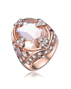 Megan Walford Rose Over Sterling Silver Morganite Oval and Clear Round Cubic Zirconia Cocktail Ring