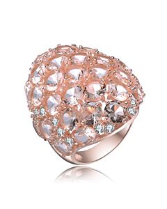 Megan Walford Rose Over Sterling Silver Morganite Oval and Round Cubic Zirconia Cocktail Ring