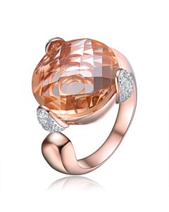 Megan Walford Rose Over Sterling Silver Morganite Round Cubic Zirconia Cocktail Ring