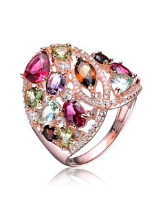 Megan Walford Rose Over Sterling Silver Muti Color Cubic Zirconia Ring