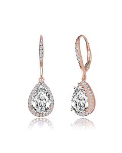 Megan Walford Rose Over Sterling Silver Pear with Round Cubic Zirconia Drop Earrings