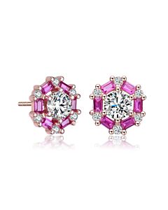 Megan Walford Rose Over Sterling Silver Round and Baguette Cubic Zirconia Stud Earrings