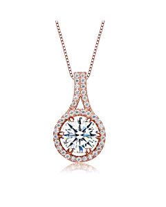 Megan Walford Rose Over Sterling Silver Round Cubic Zirconia Pendant Necklace