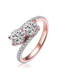 Megan Walford Rose Over Sterling Silver Two Clear Round Cubic Zirconia Twisted Ring