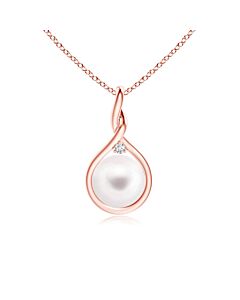 Megan Walford Rose Over Sterling Silver White Round Pearl with Cubic Zirconia Pendant Necklace
