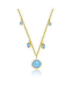 Megan Walford Sterling Silver 14K Gold Plated and Opal Cubic Zirconia Round Spring Ring Pendant Necklace