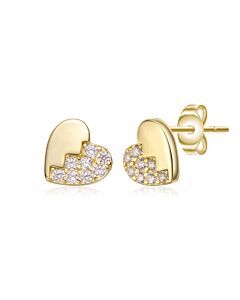Megan Walford Sterling Silver 14K Gold Plated Clear Cubic Zirconia Heart Stud Butterfly Earrings