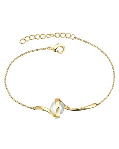 Megan Walford Sterling Silver 14K Gold Plated with 7mm White Freshwater Pearl Adjustable Layering Bracelet