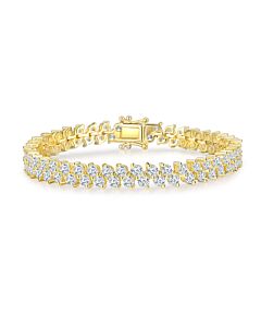 Megan Walford Sterling Silver 14K Gold Plated with Diamond Cubic Zirconia Icicle Cluster Double Row Tennis Bracelet