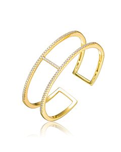 Megan Walford Sterling Silver 14K Yellow Gold Plated Clear Cubic Zirconia 2-Row Cuff Bracelet