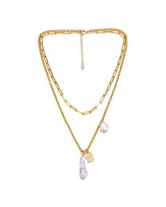 Megan Walford Sterling Silver 14K Yellow Gold Plated Freshwater Pearl Lobster Claw Layered Necklace