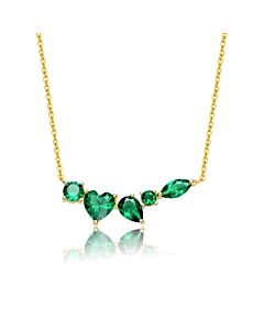 Megan Walford Sterling Silver 14k Yellow Gold Plated Mixed Cut Emerald Cubic Zirconia Cluster Necklace