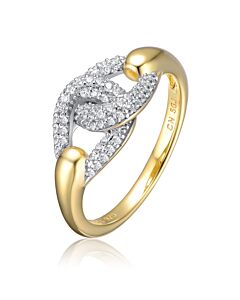 Megan Walford Sterling Silver 14k Yellow Gold Plated with Cubic Zirconia Entwined Double Curb Chain Ring