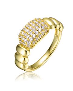 Megan Walford Sterling Silver 14k Yellow Gold Plated with Cubic Zirconia Pave Scalloped Ring