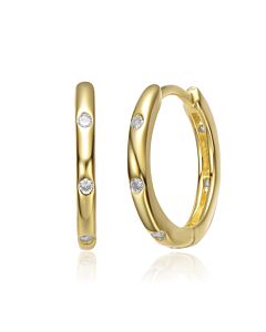 Megan Walford Sterling Silver 14k Yellow Gold Plated with Cubic Zirconia Hoop Earrings