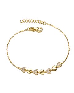 Megan Walford Sterling Silver 14k Yellow Gold Plated with Cubic Zirconia Pave Heart Stampato Link Adjustable Bracelet