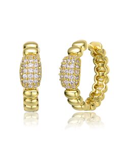 Megan Walford Sterling Silver 14k Yellow Gold Plated with Cubic Zirconia Scalloped Huggie Hoop Earrings