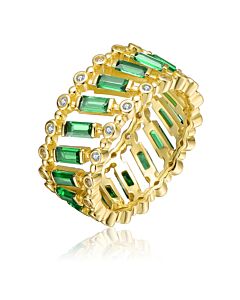 Megan Walford Sterling Silver 14k Yellow Gold Plated with Emerald & Baguette Eternity Band Ring