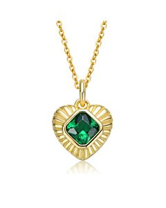 Megan Walford Sterling Silver 14k Yellow Gold Plated with Emerald Cubic Zirconia Sunray Heart Pendant Necklace