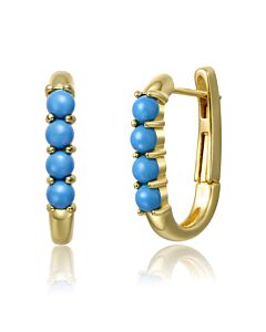 Megan Walford Sterling Silver 14k Yellow Gold Plated with Nano Turquoise Beads Oblong U-Shaped Latch Back Hoop Earrings