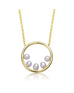 Megan Walford Sterling Silver 14k Yellow Gold Plated with White Pearl Halo Eternity Circle Pendant Layering Necklace