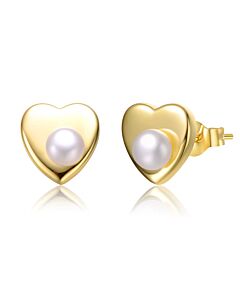 Megan Walford Sterling Silver 14k Yellow Gold Plated with White Pearl Heart Stud Earrings