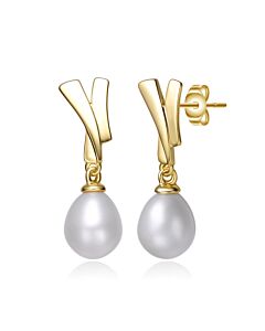 Megan Walford Sterling Silver 14k Yellow Gold Plated with White Pearl XOXO Hugs & Kisses Dangle Drop Earrings