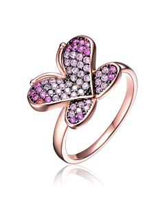 Megan Walford Sterling Silver 18K Rose Plated Cubic Zirconia Butterfly Floral Ring