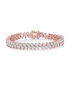 Megan Walford Sterling Silver 18K Rose Plated Diamond Cubic Zirconia Icicle Cluster Double Row Tennis Bracelet