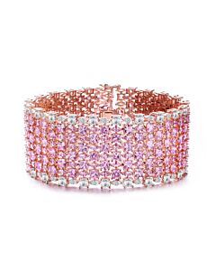 Megan Walford Sterling Silver 18K Rose Plated Pink Cubic Zirconia 8-Row Tennis Bracelet