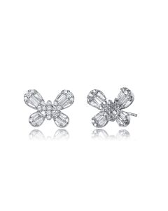 Megan Walford Sterling Silver Baguette and Round Cubic Zirconia Butterfly Stud Earrings