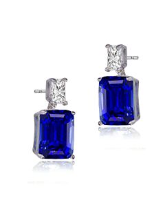 Megan Walford Sterling Silver Clear and Blue Cubic Zirconia Drop Earrings
