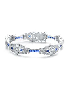 Megan Walford Sterling Silver Clear and Blue Cubic Zirconia Oval Link Bracelet