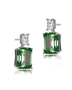 Megan Walford Sterling Silver Clear and Green Cubic Zirconia Drop Earrings