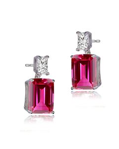 Megan Walford Sterling Silver Clear and Ruby Cubic Zirconia Drop Earrings