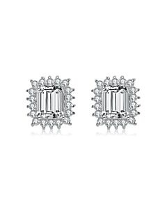 Megan Walford Sterling Silver Clear Emerald and Round Cubic Zirconia Stud Earrings