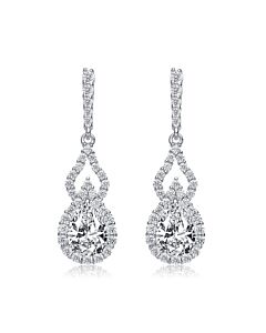 Megan Walford Sterling Silver Clear Pear and Round Cubic Zirconia Drop Earrings