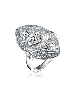 Megan Walford Sterling Silver Clear Round Cubic Zirconia Filigree Ring