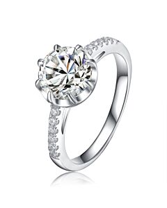 Megan Walford Sterling Silver Clear Round Cubic Zirconia Solitaire Anniversary Ring
