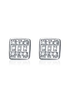 Megan Walford Sterling Silver Clear Round Cubic Zirconia Square Stud Earrings