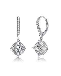 Megan Walford Sterling Silver Cubic Zirconia Accent Square Leverback Earrings