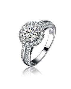Megan Walford Sterling Silver Cubic Zirconia Circle Solitaire Ring