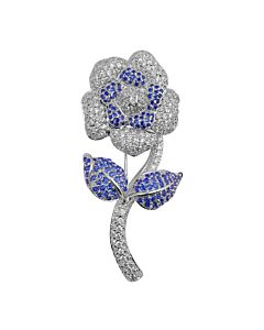Megan Walford Sterling Silver Cubic Zirconia Flower with Stem Pin