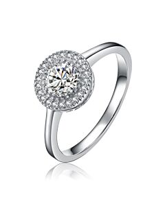 Megan Walford Sterling Silver Cubic Zirconia Round Halo Ring