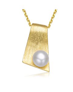 Megan Walford Sterling Silver Gold Plated with Genuine Freshwater Pearl Rectangle Pendant Necklace